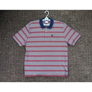 Brooks Brothers Polo Shirt Mens XL Gray Red Blue Striped 100% Cotton Golf Preppy